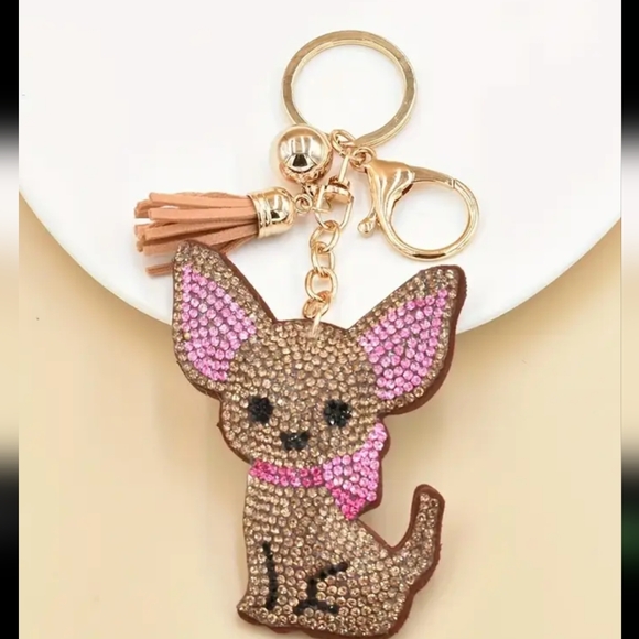 Cute Chihuahua Keychain with Rhinestones - Picture 1 of 3